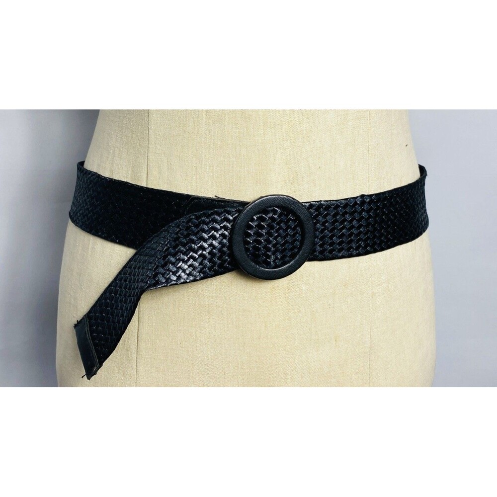 Vintage Black Woven Belt with Circular Buckle 38” Long